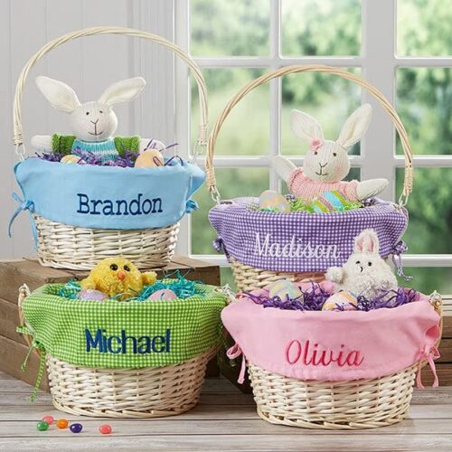 Personalized Easter Basket - Hand-Woven Willow With Name Embroidery
