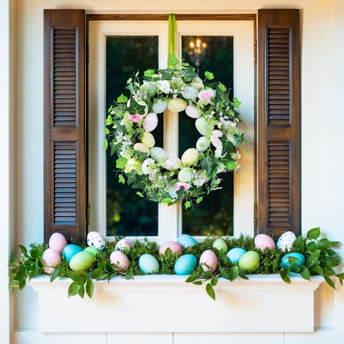 Easter Decorations - JUST FOR PARTY 18 Inch Easter Wreath, Easter Egg Wreath for Front Door