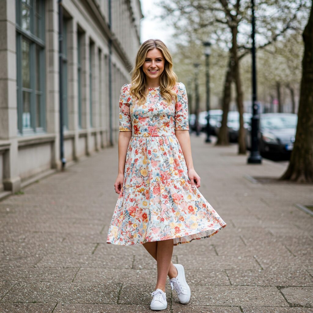 Floral Dress + White Sneakers