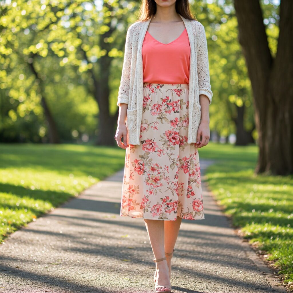 Lightweight Cardigan + Tank Top + Midi Skirt