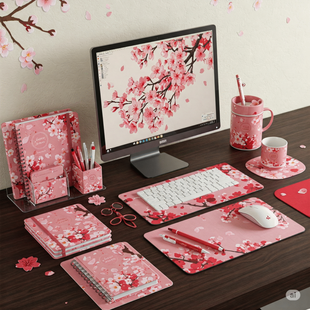 Cherry-Themed Desk Setup