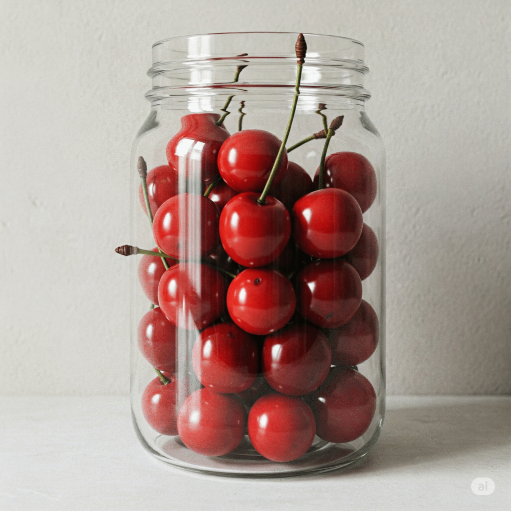 Glass Jar with Fake Cherries