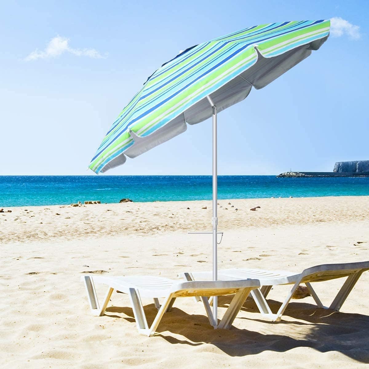 MOVTOTOP Beach Umbrella UV 50+, 6.5ft Umbrella with Sand Anchor & Tilt Aluminum Pole