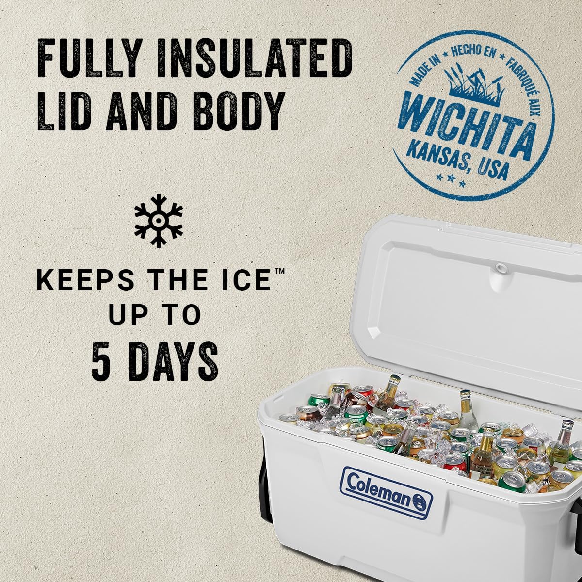 Coleman Marine Cooler with Fully Insulated UV Guard Lid & Body, Keeps Ice for 3+ Days