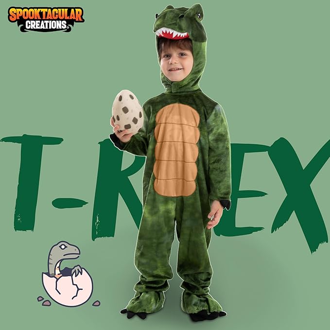 Spooktacular Creations Halloween Realistic T-rex Costume Outfit Dinosaur Jumpsuit with Egg for Kids Toddler Dress-up Party