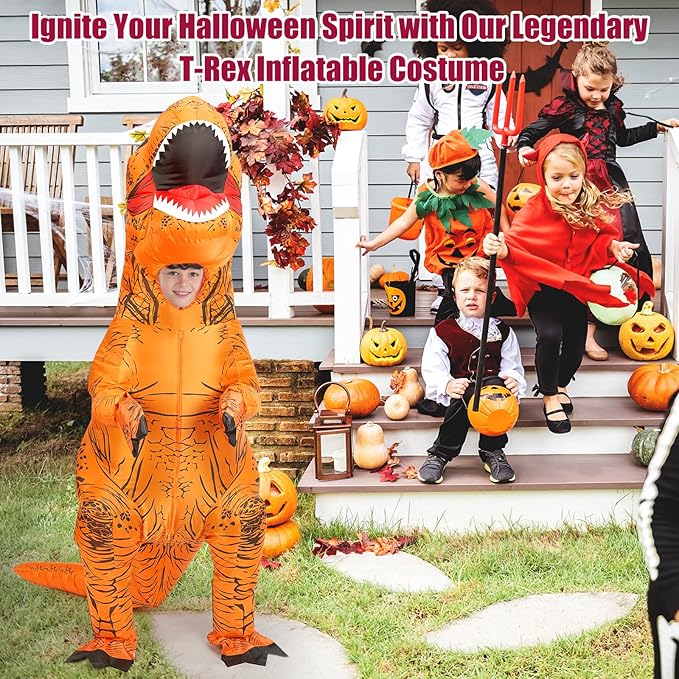 Inflatable Dinosaur Costume Adult&Kid, Blow Up Inflatable Trex Costume for Halloween Themed Party Cosplay