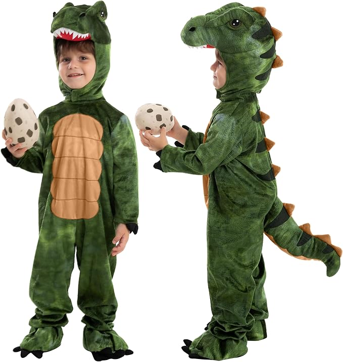 Spooktacular Creations Halloween Realistic T-rex Costume Outfit Dinosaur Jumpsuit with Egg for Kids Toddler Dress-up Party