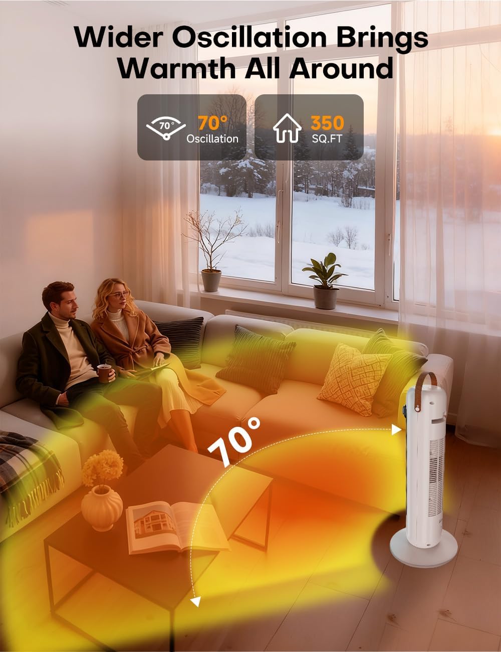 Tower Space Heaters for Indoor Use Large Room w/4 Heat Modes, 70°Oscillating 25"