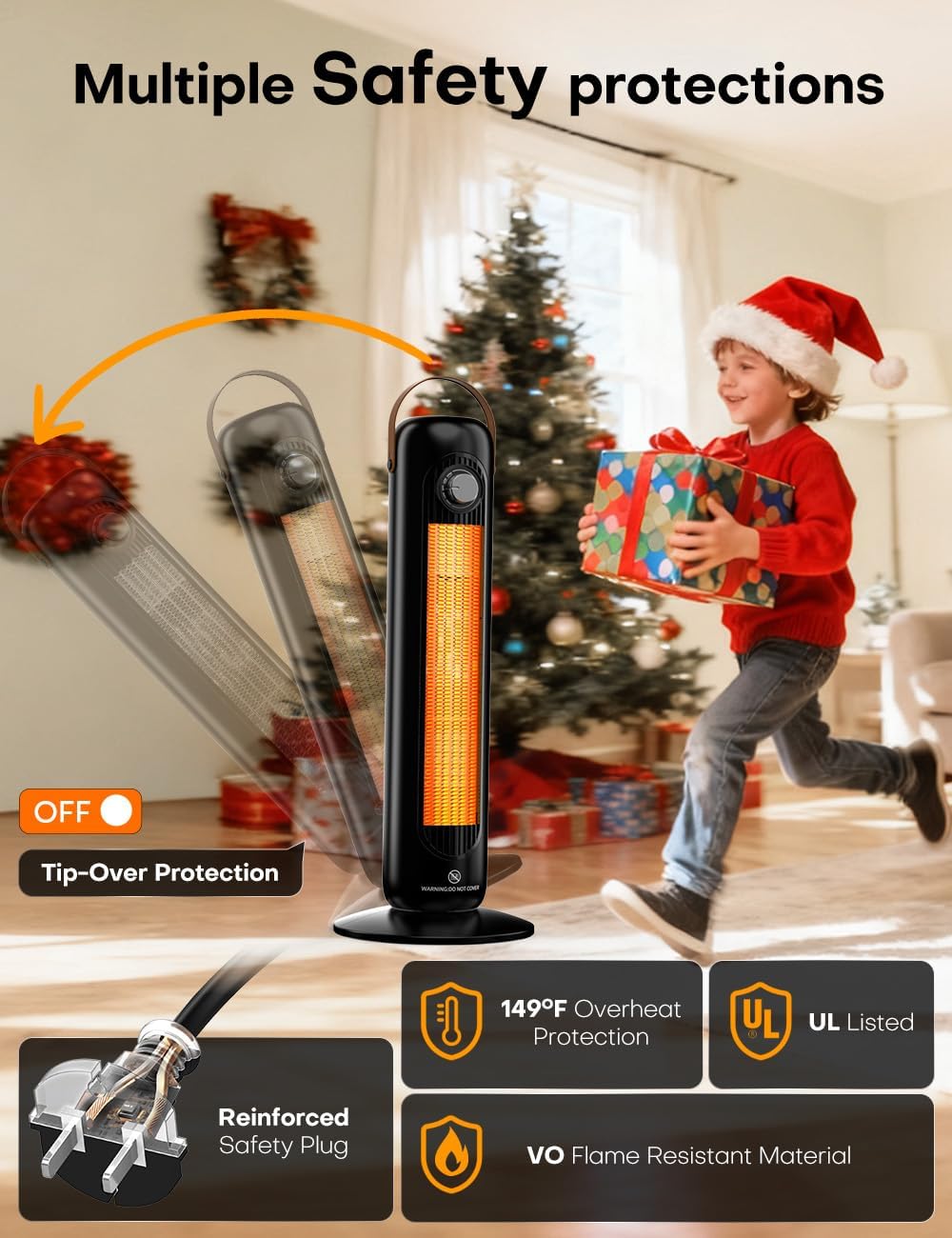 Tower Space Heaters for Indoor Use Large Room w/4 Heat Modes, 70°Oscillating 25"