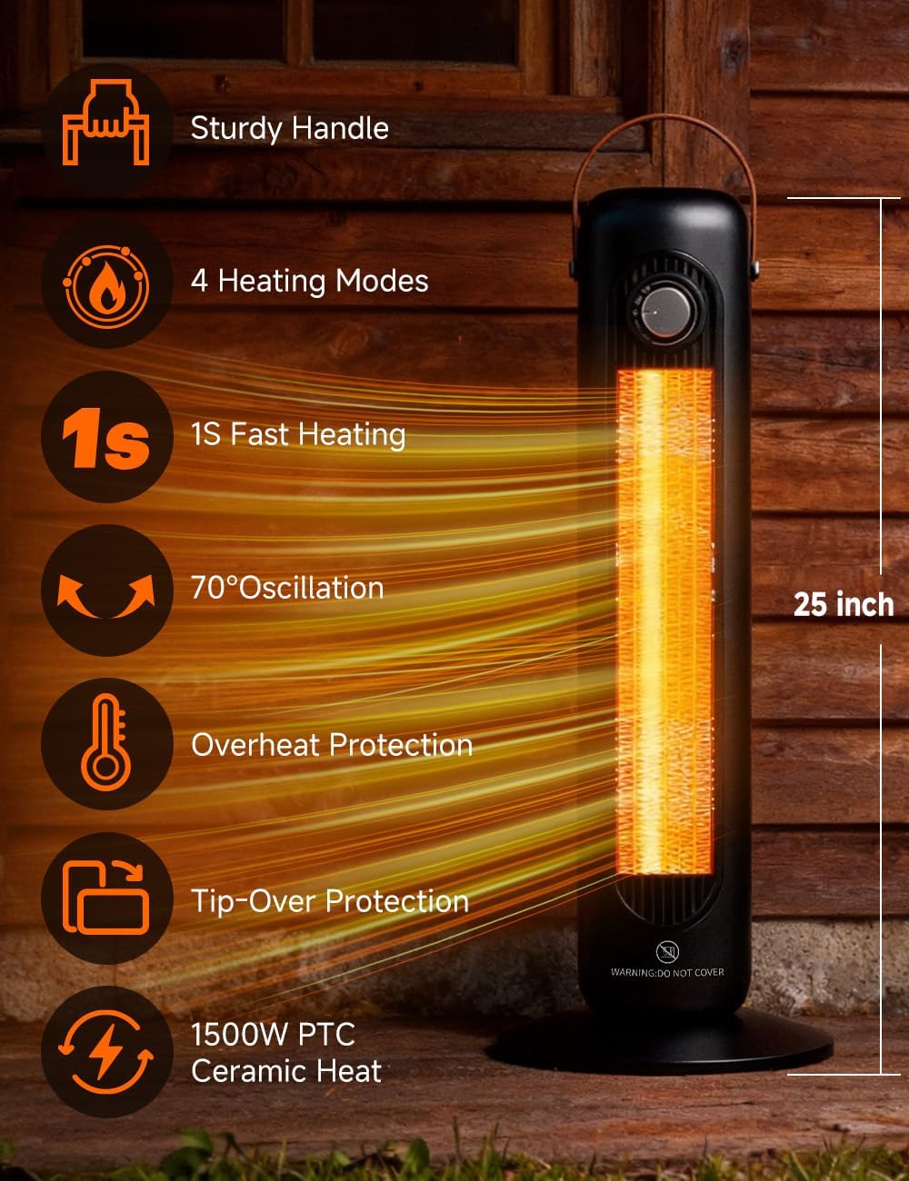 Tower Space Heaters for Indoor Use Large Room w/4 Heat Modes, 70°Oscillating 25"