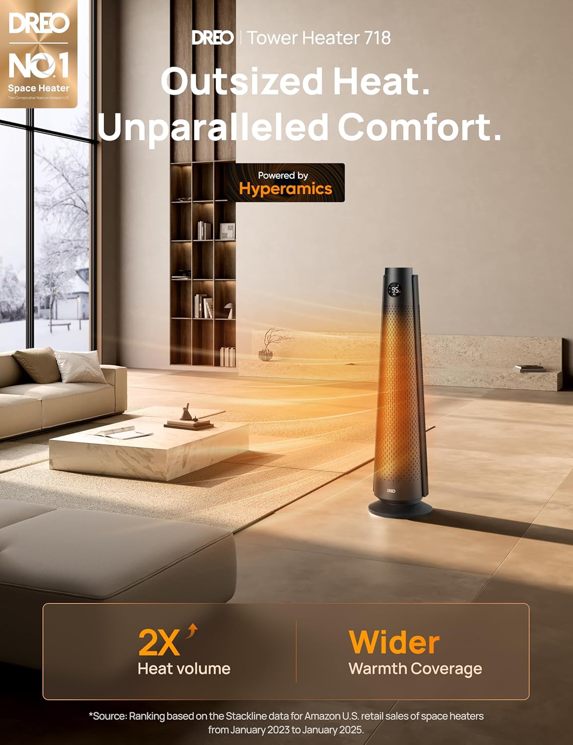 Dreo Space Heater Large Room, 30" Electric Heaters with Remote