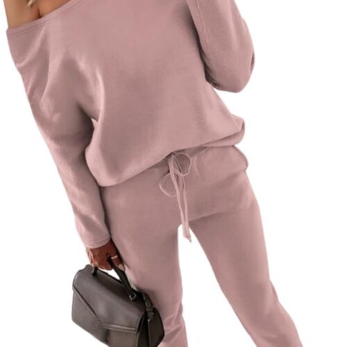 Women Tracksuit Fall 2 piece Outfits Off The Shoulder Long Sleeve Tops and Pants Set
