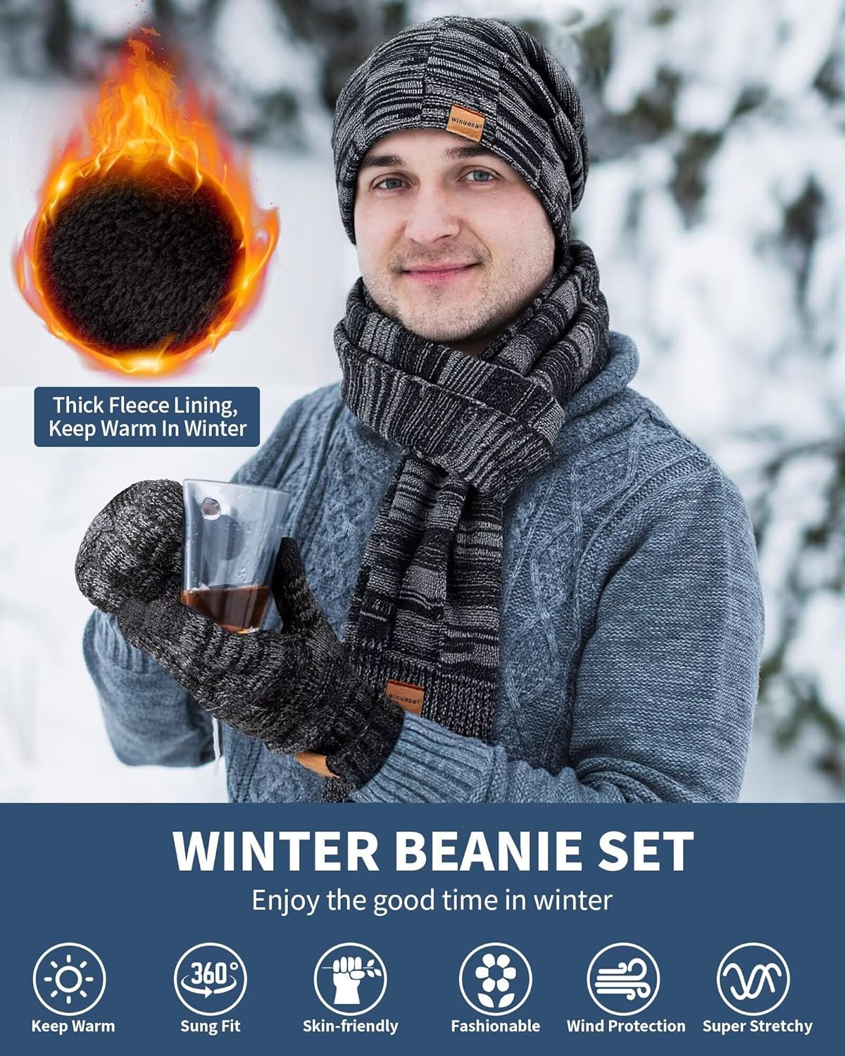 men's winter hat scarf gloves set
