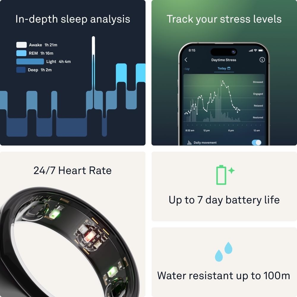 Oura Ring Gen3 Heritage - Black - Size 8 - Smart Ring - Best Whoop Alternatives