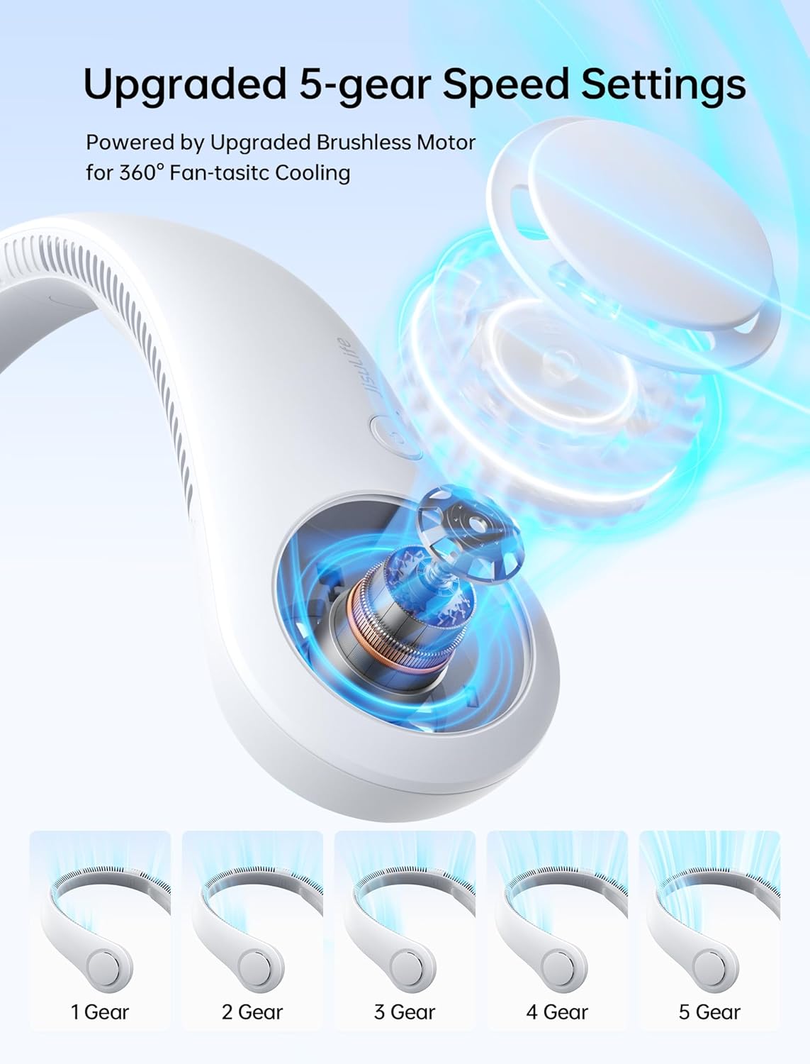 jisulife neck fan 5 speed settings button control