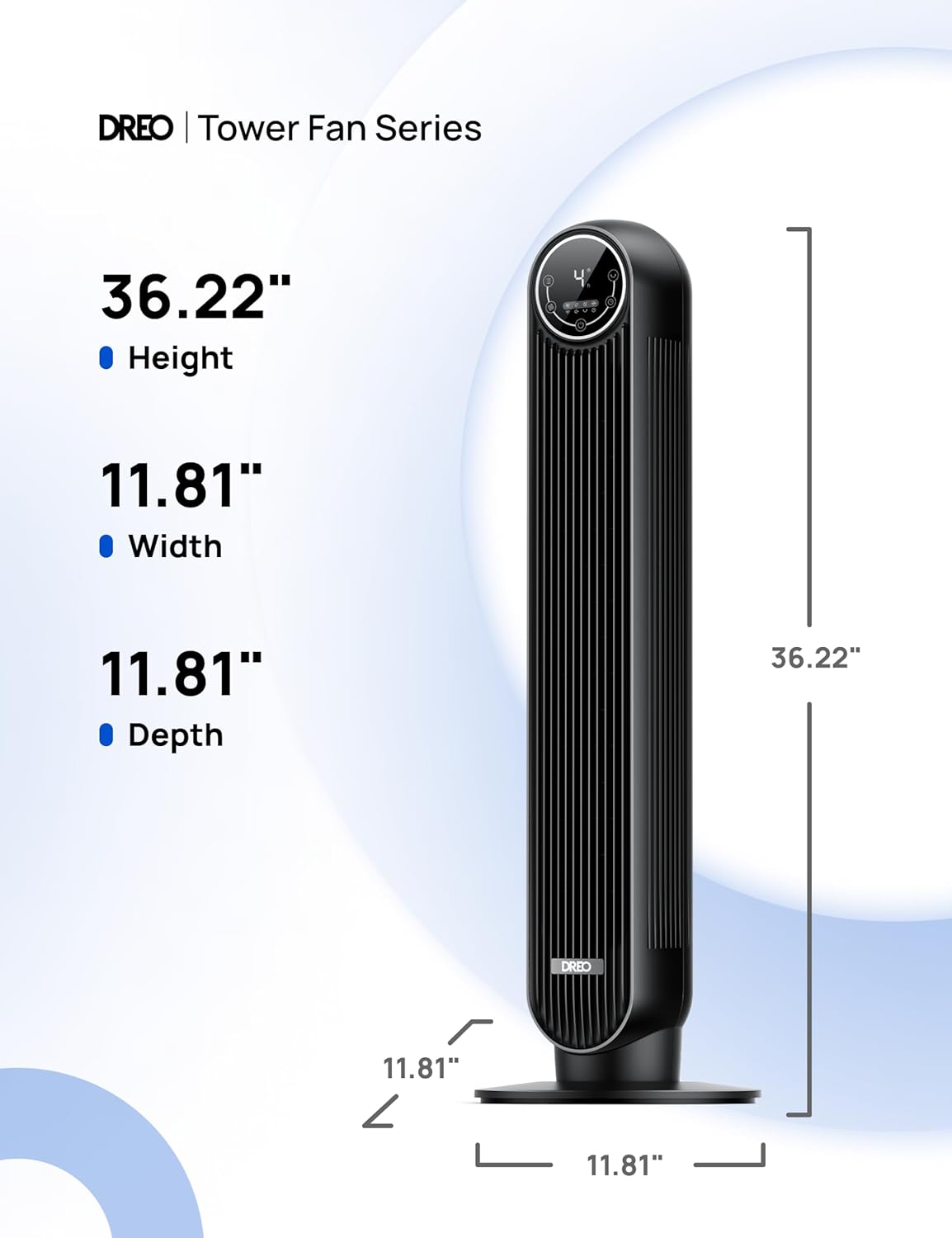 DREO tower fan design and touch panel display