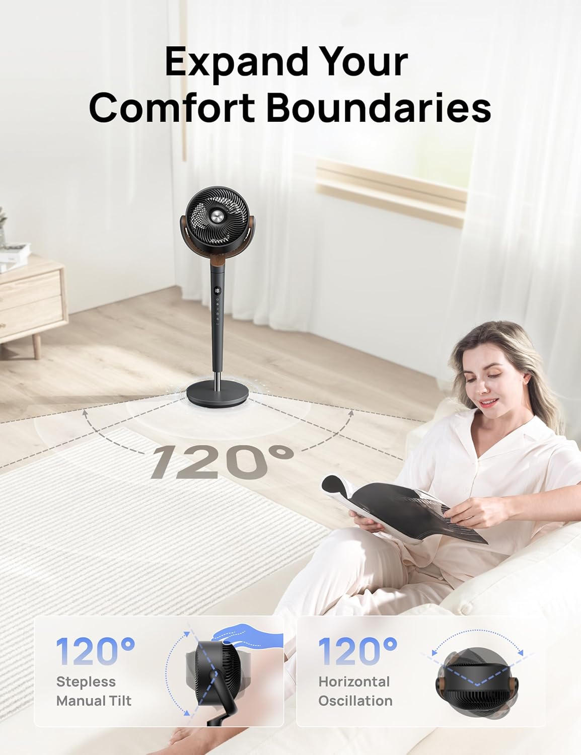 DREO standing fan in home office setting