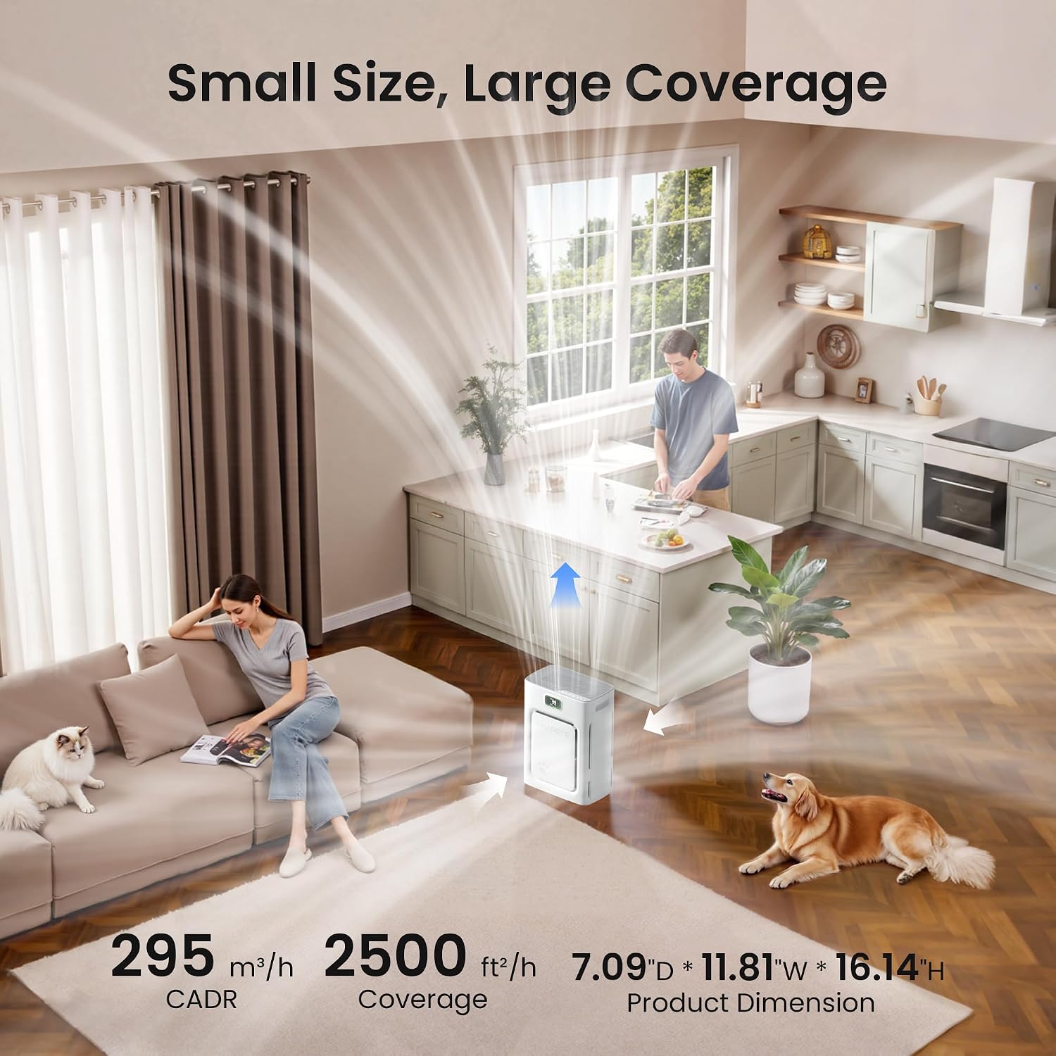 Pet air purifier full front view with digital display