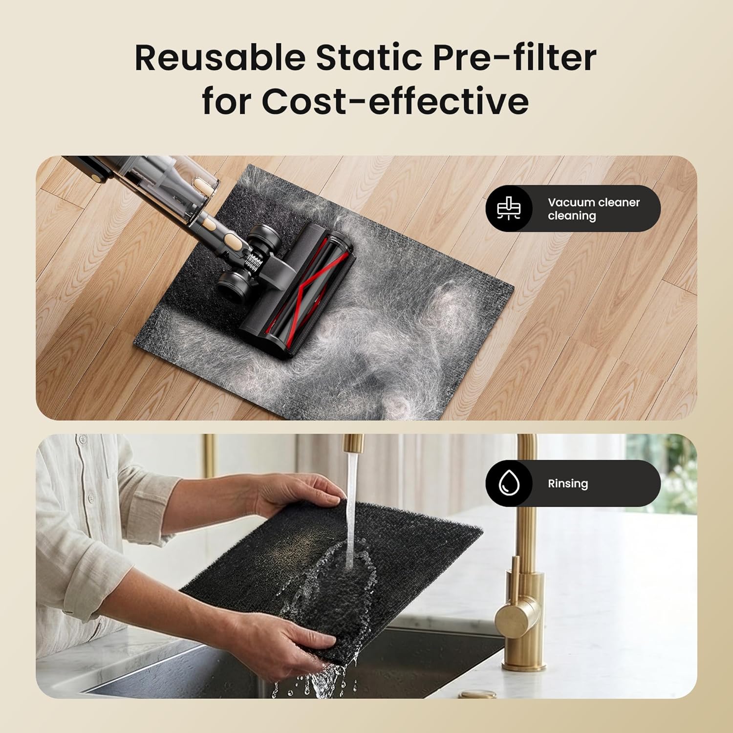 Pet air purifier back panel showing how to clean filter compartment