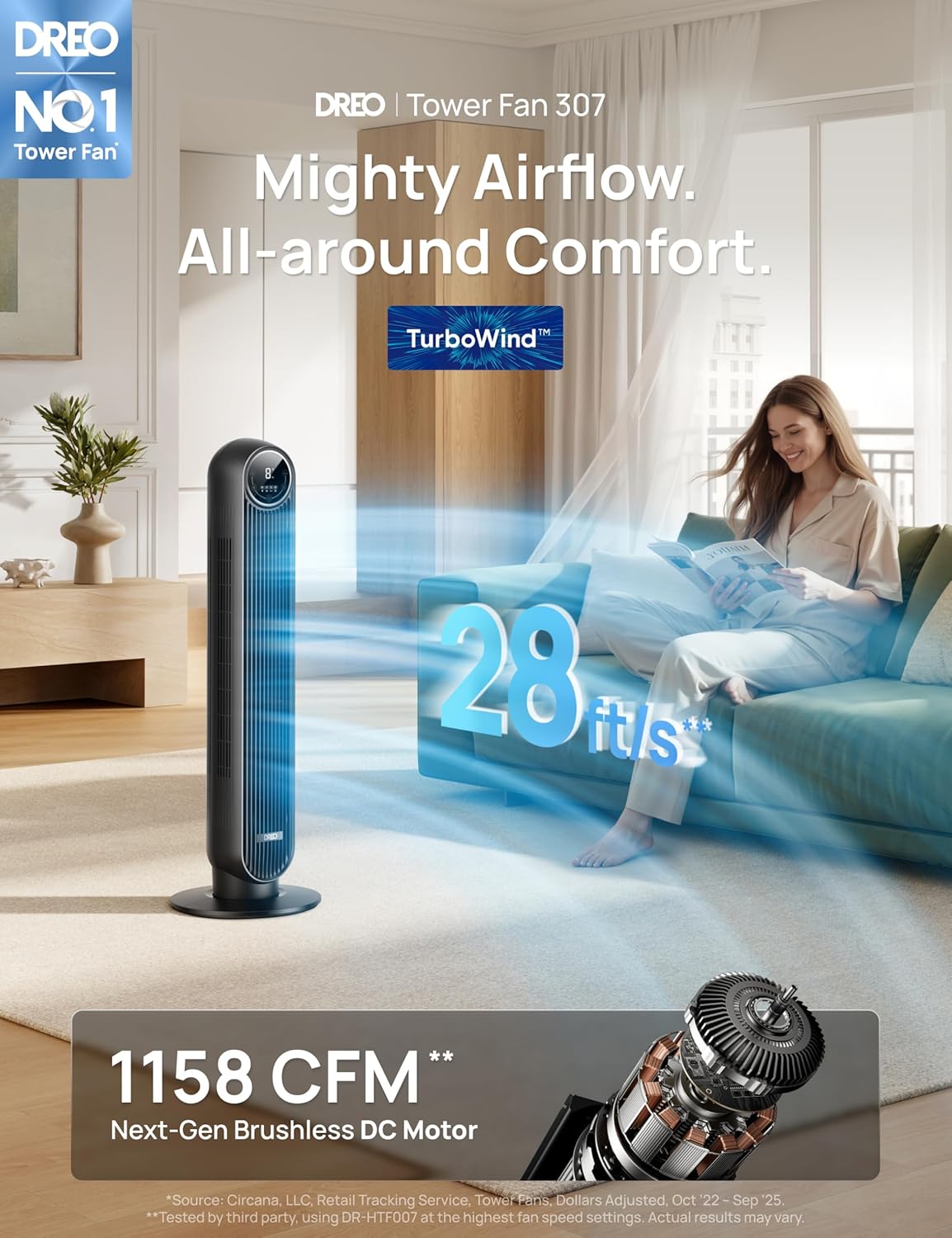 DREO tower fan remote control with storage compartment