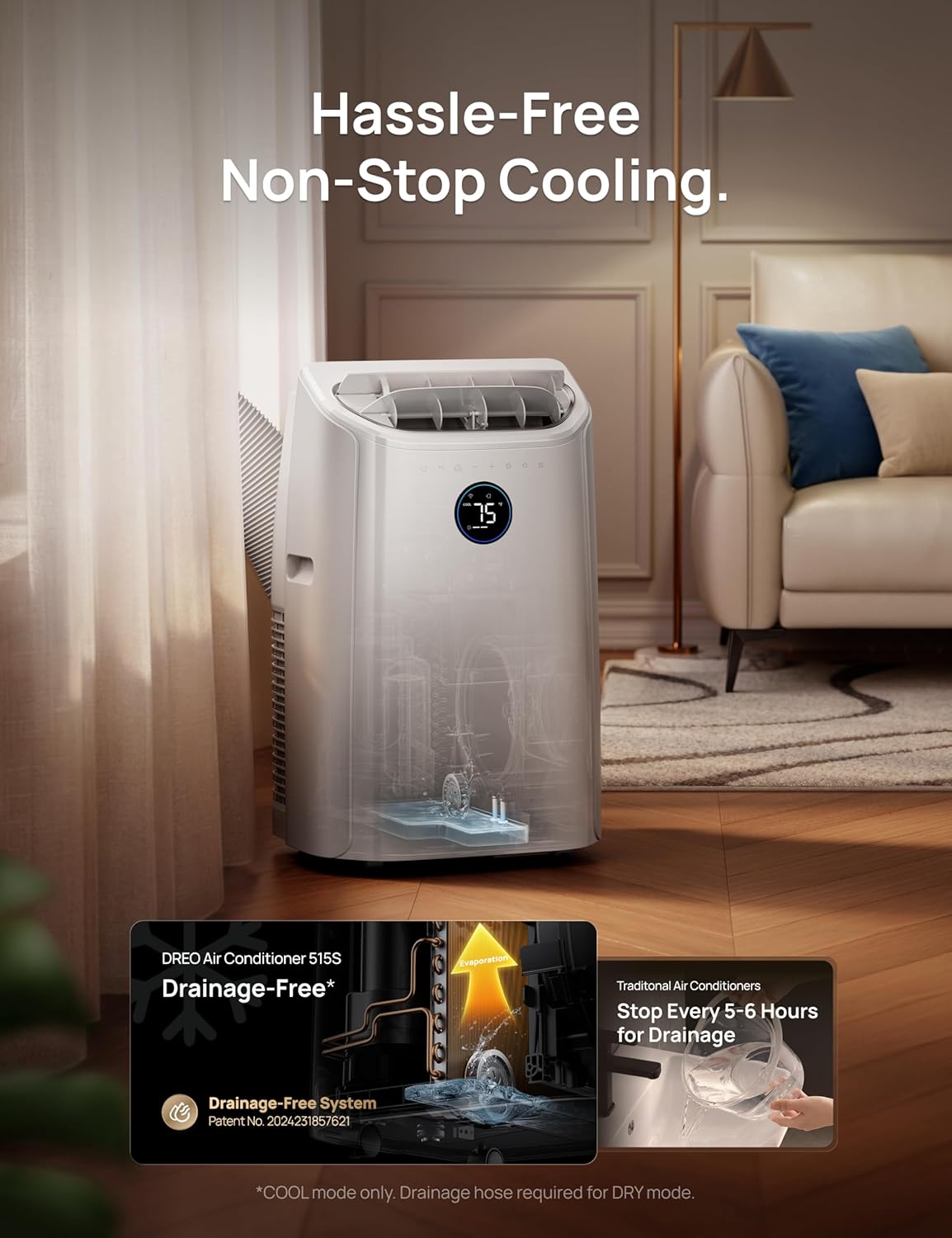 DREO 515S standing air conditioner design and LED display