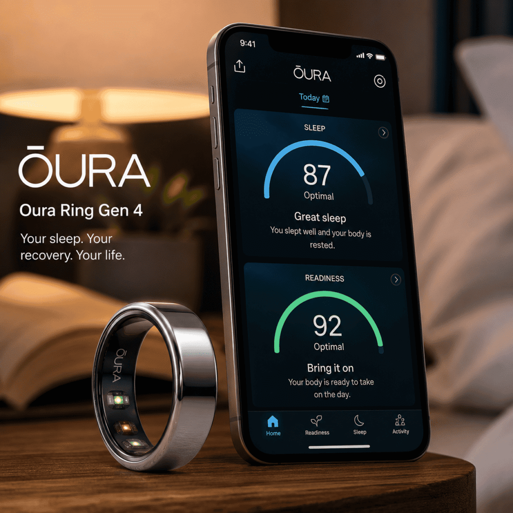 Oura Ring Gen 4 best sleep tracker ring showing sleep score and readiness on iPhone app