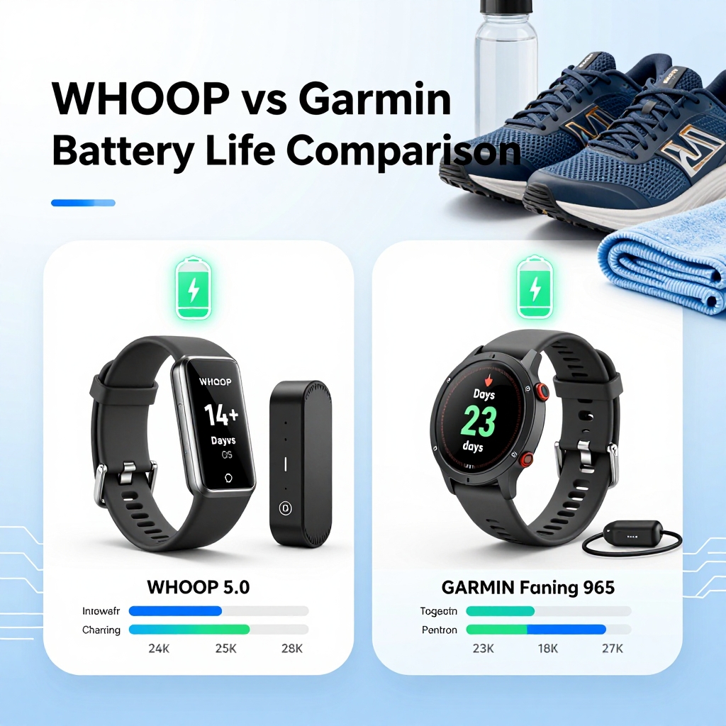 WHOOP vs Garmin battery life comparison chart for athletes