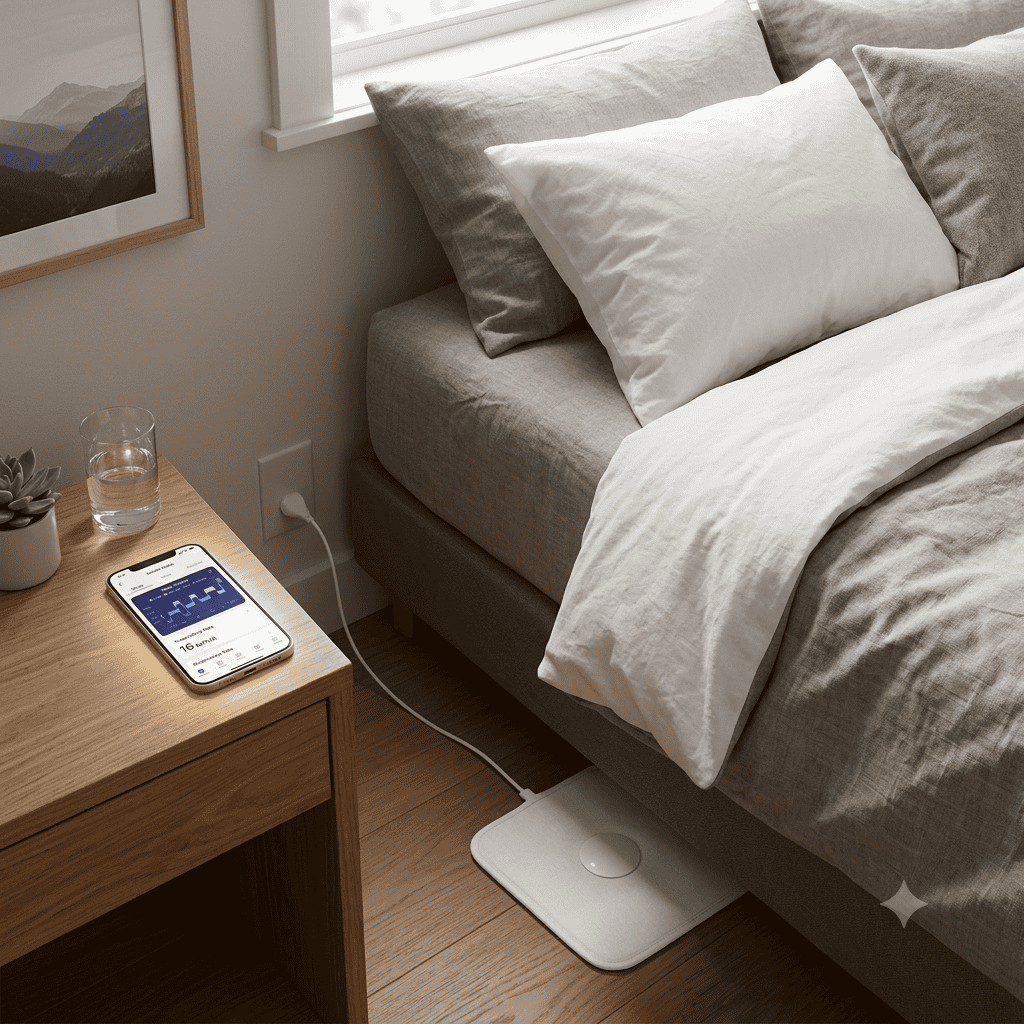 Withings Sleep Analyzer bedside sleep monitor mat under mattress tracking respiratory rate and sleep stages