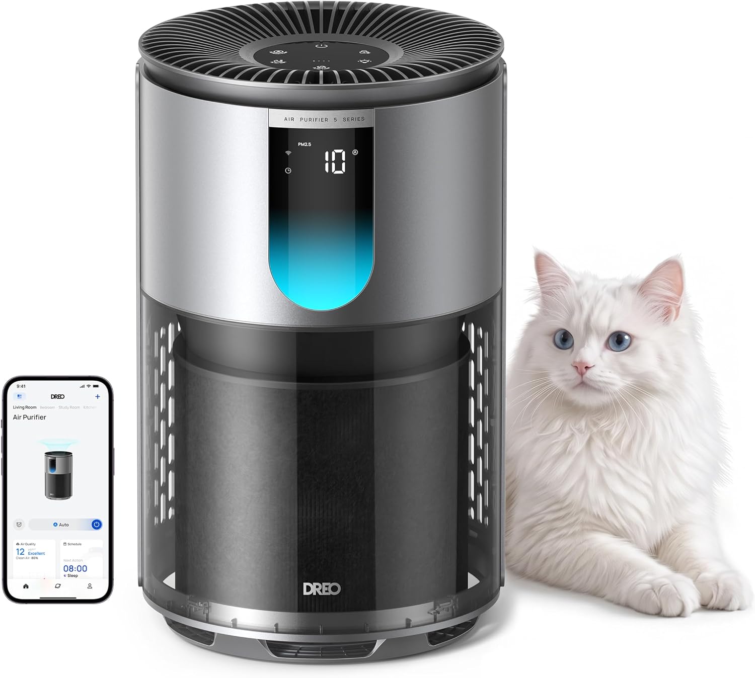 Pet odor eliminator air purifier DREO 539AS in a living room