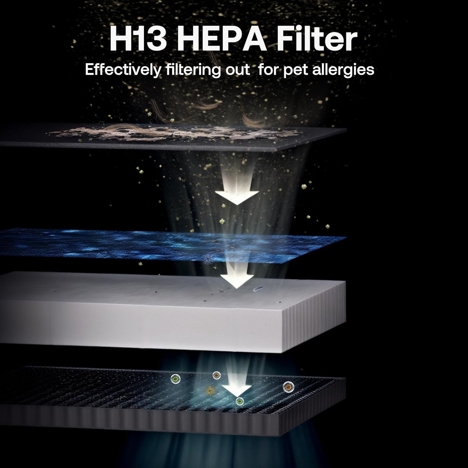 Pet hair collection stage capturing floating cat and dog hair
