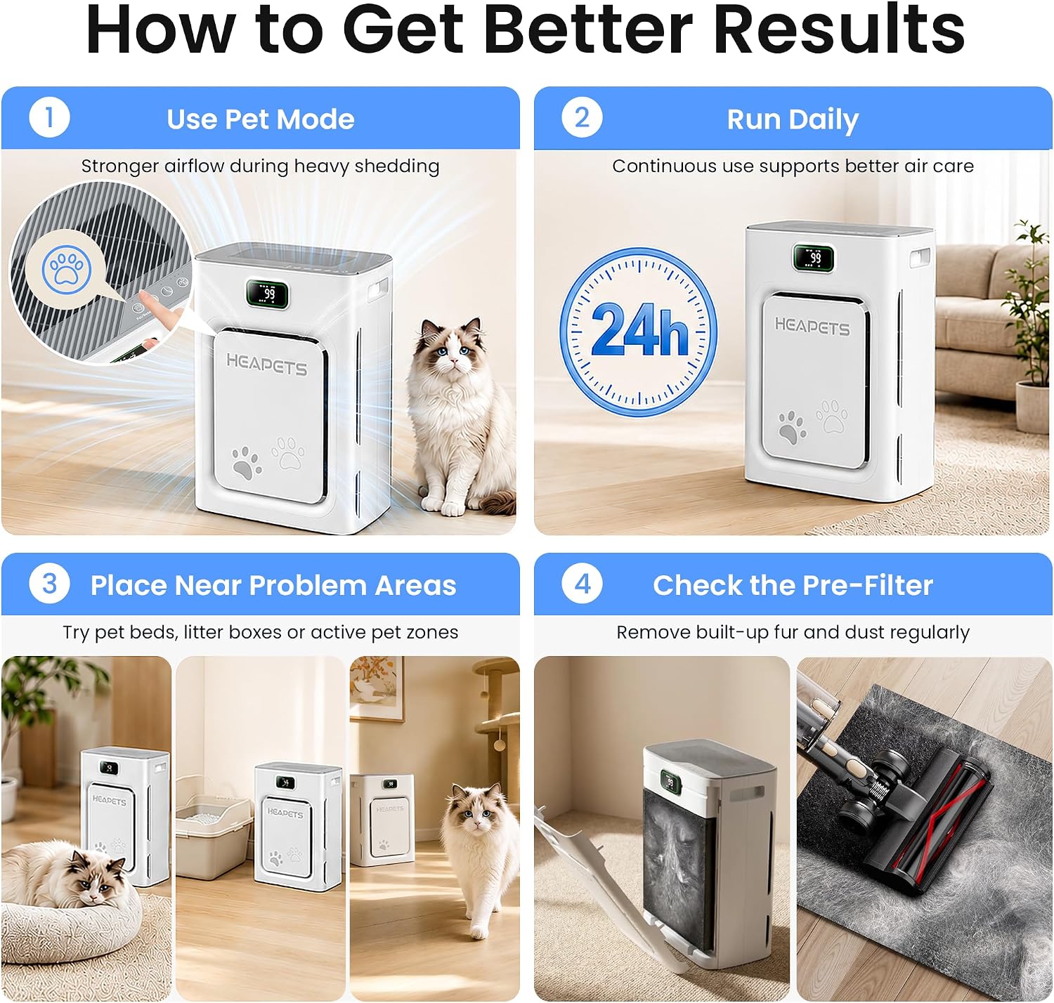P358 air purifier placed near a cat litter box area