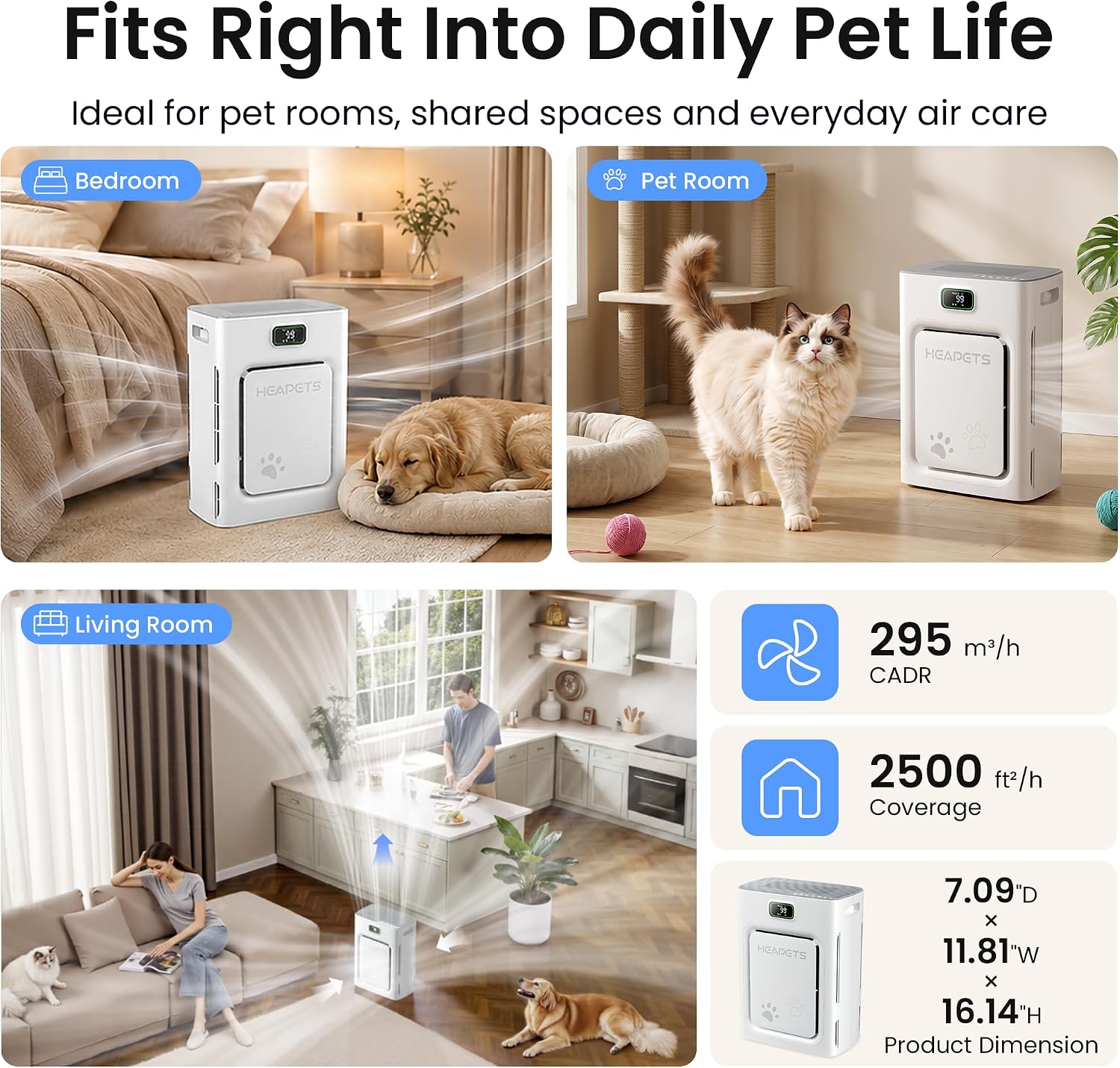 P358 pet air purifier full front view showing overall design