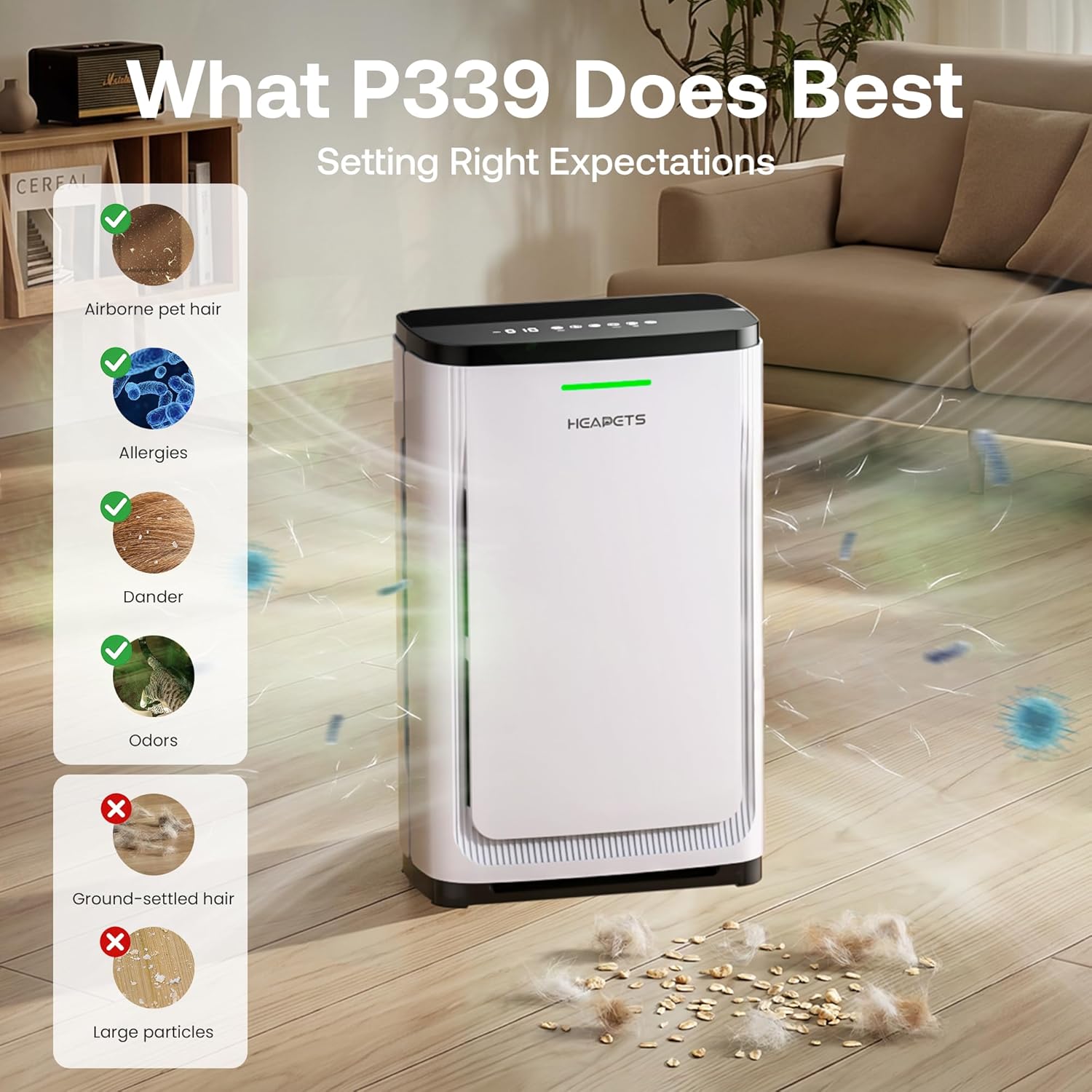 Pet air purifier in a bedroom for quiet overnight operation