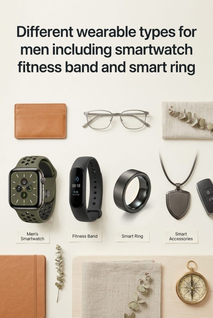 Different wearable types for men including smartwatch fitness band and smart ring - Best Wearables for Men