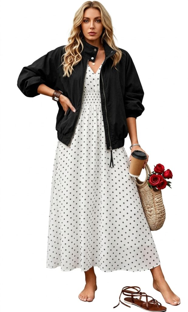 Cropped Bomber Jacket + Casual Dress