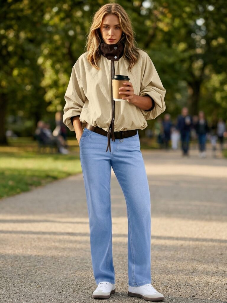  Cropped Bomber Jacket + High-Waisted Jeans