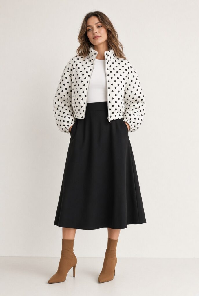  Cropped Bomber Jacket + Midi Skirt