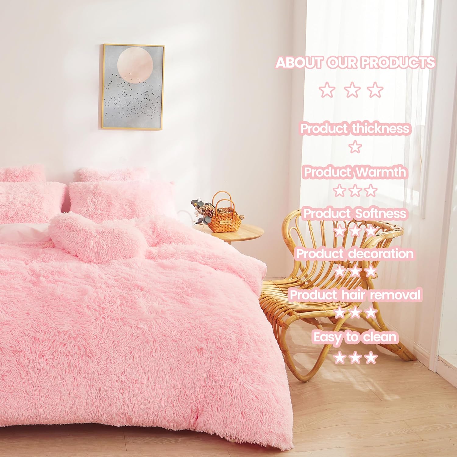 Faux fur comforter set queen full bed styling with pillowcases