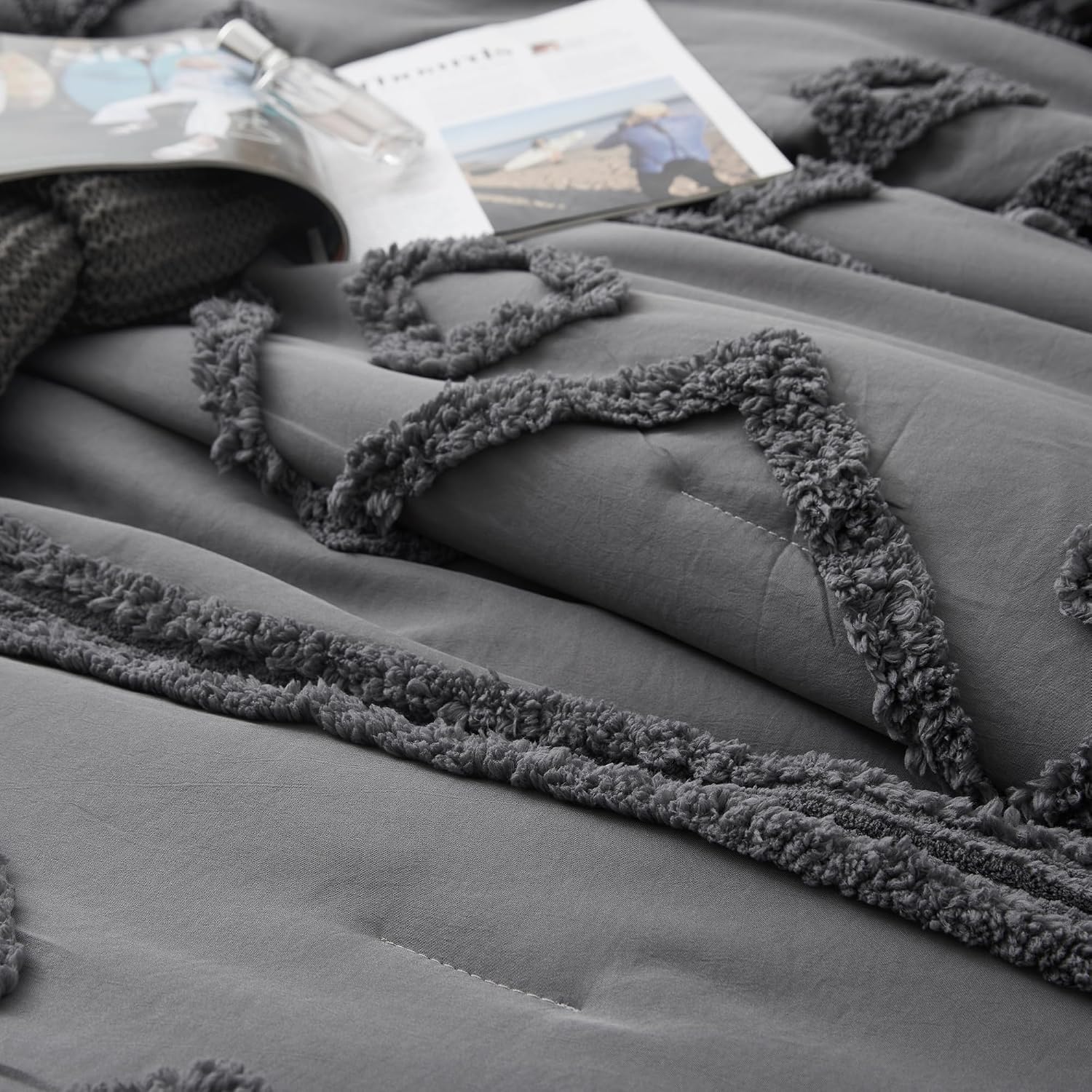 King comforter set styled in a boho bedroom