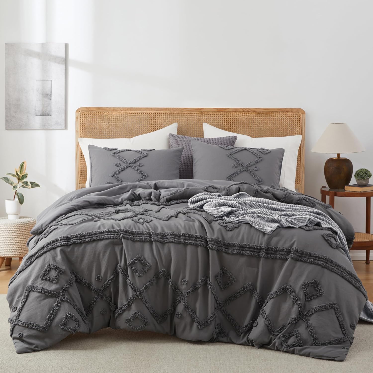 Oli Anderson 3 piece king comforter set with geometric tufted design and two pillowcases
